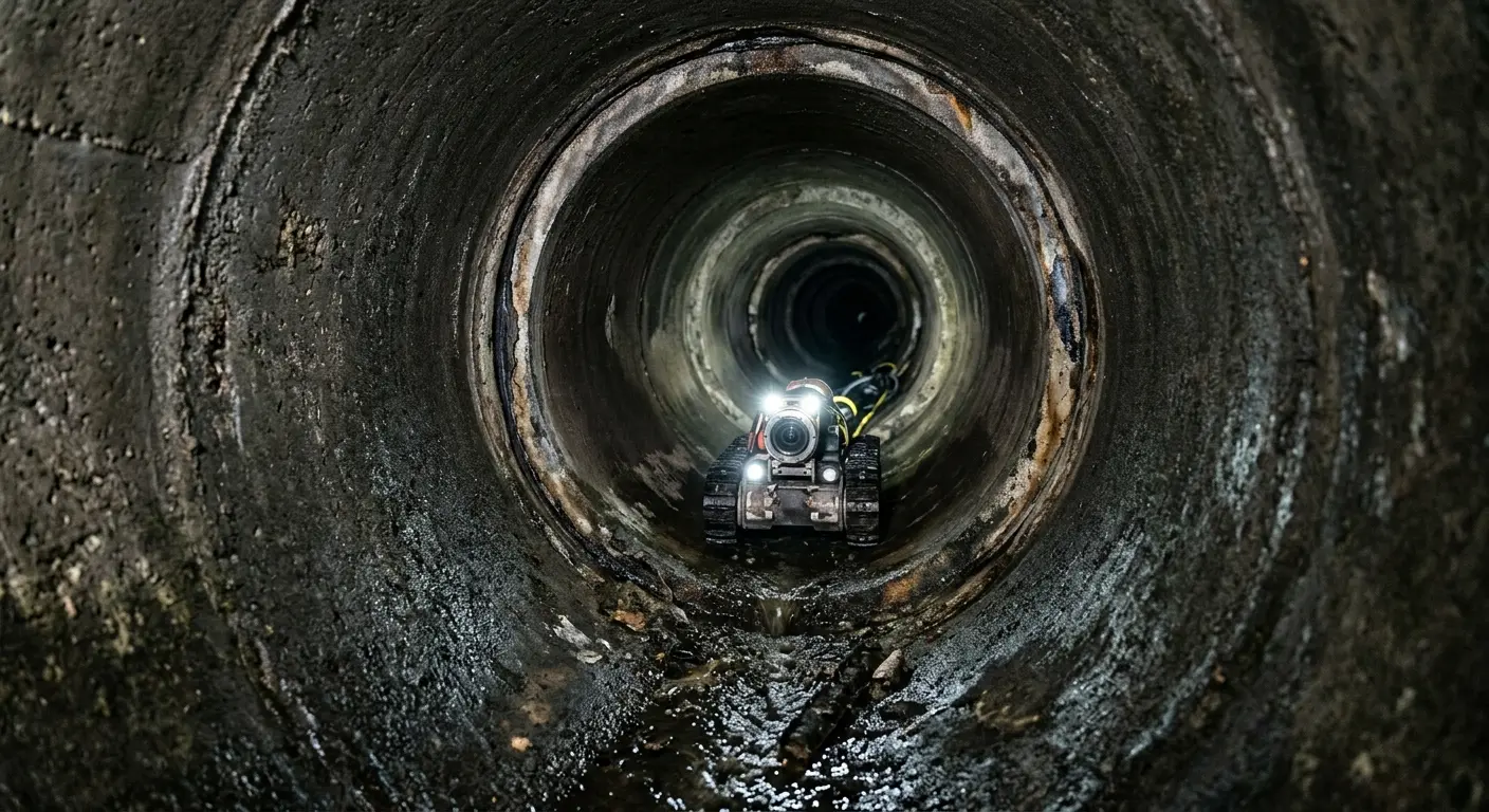 Robotic sewer camera inspecting pipe interior for Sewer Line Repair in Brownville